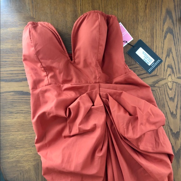 Rust Coloured Strapless Dress - PLT - Picture 3 of 3